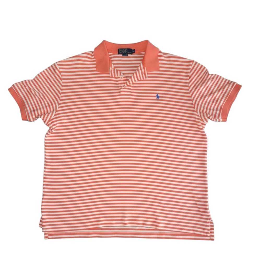 Polo Ralph Lauren XL Orange White Striped Polo Shirt Custom Slim Fit Preppy